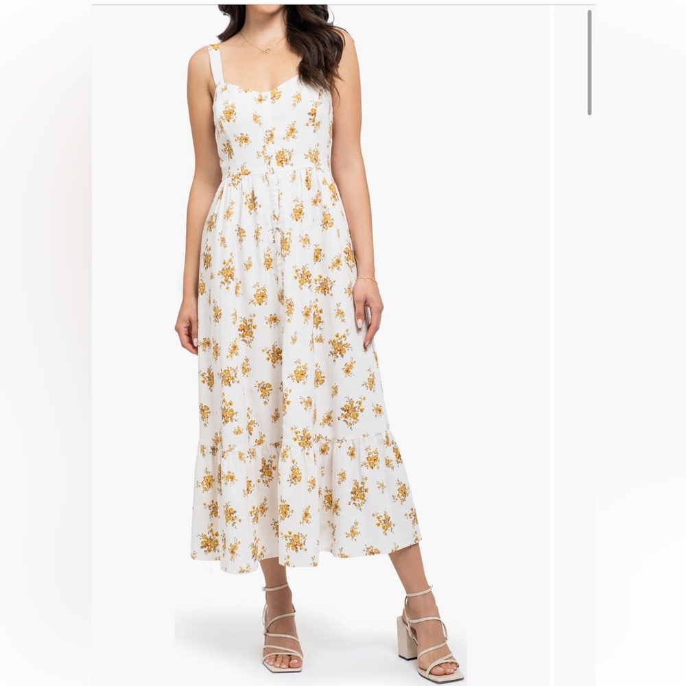August Sky Floral Sleeveless Midi  Dress